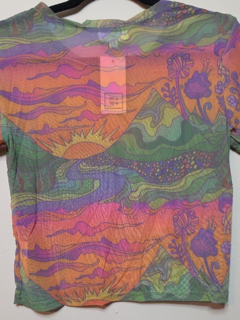 WoWo Sheer Mesh Multicolor Crop Top - Vibrant Print - Picture 5 of 5